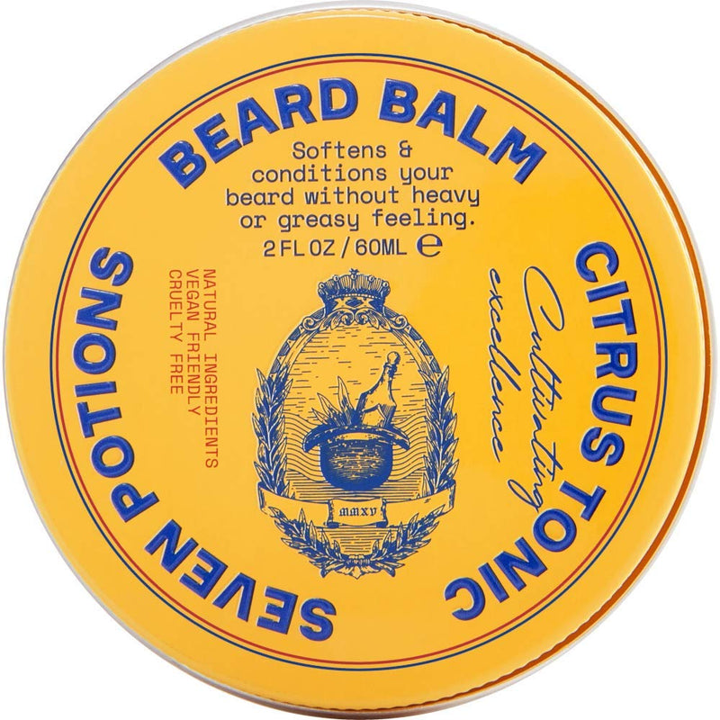 Seven Potions Beard Balm for Men — Conditioning Beard Softener to Nourish Skin, Facial Hair, and Stop Beard Itch — All-Natural, Vegan, Cruelty Free — Citrus Tonic (60ml) - NewNest Australia