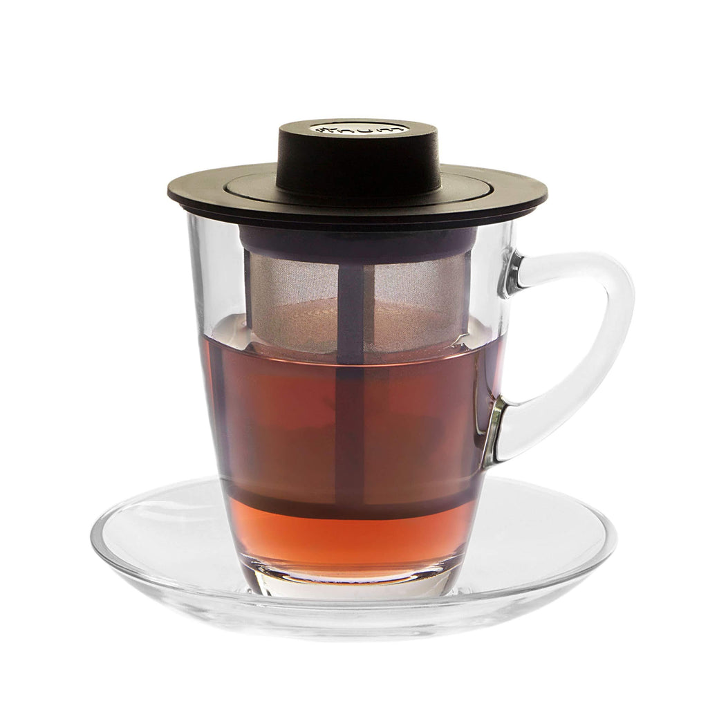 Finum HORECA System Glass Cup with Permanent Filter Made of Fine Stainless Steel Saucer and Filter 250 ml, Black - NewNest Australia