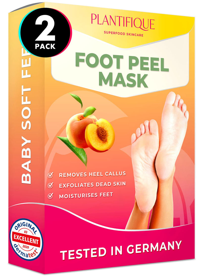 Foot Peel Mask - Peach Feet Peeling Mask 2 Pack - Dermatologically Tested, Cracked Heel Repair, Dead Skin Remover for Baby Soft Feet - Exfoliating Peel Natural Treatment by Plantifique - NewNest Australia