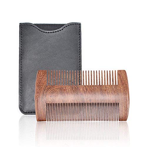 Wooden Beard Comb for Men Anti-Static Dual Action Fine and Coarse Teeth Wood Beard Hair Mustaches Comb with Leather Case Perfect for Balms and Oils(1#) 1# - NewNest Australia