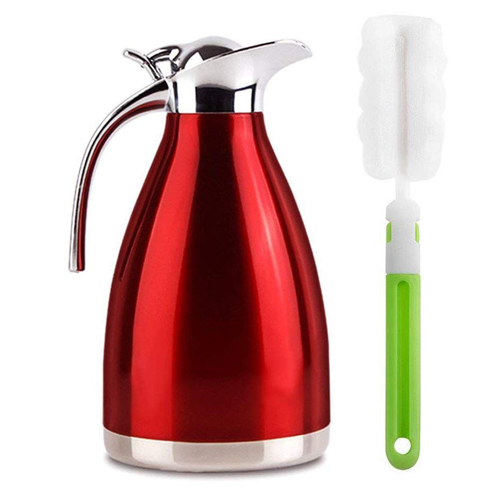 Vacuum Jug 304 Stainless Steel Double-Wall Thermal Carafe Coffee Pot Anti-Leakage Anti-Splashing Juice Milk Tea Pot Insulation (Red, 1L) Red - NewNest Australia