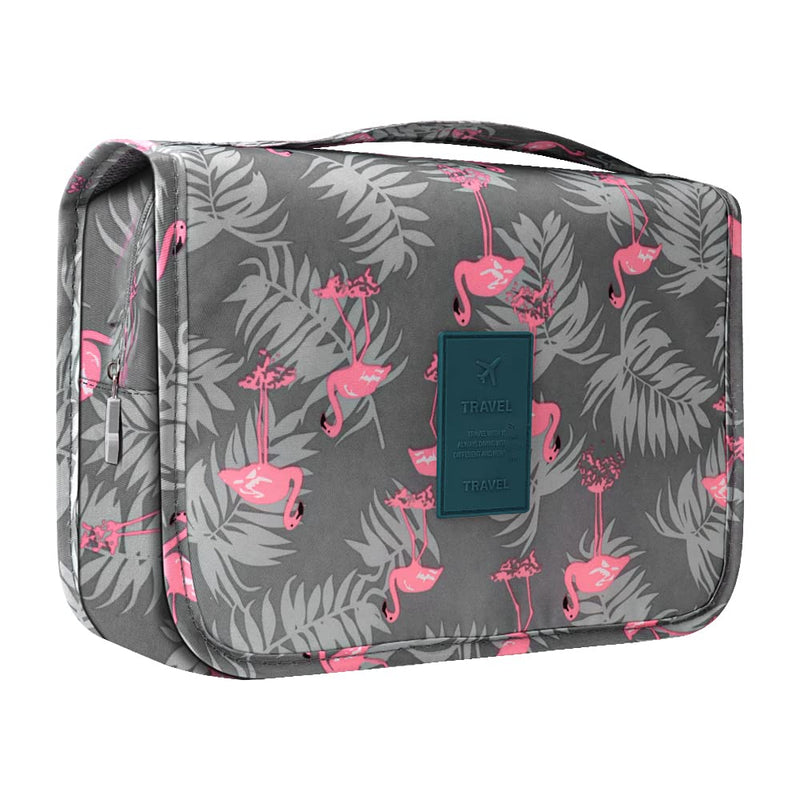 Hanging Toiletry Bag - Travel Portable Wash Bag Makeup Cosmetic Organizer for Women & Girls Waterproof Bathroom Shower Bag for Business Trip, Gym, Vacation & Household (Gray Flamingo) Grey - NewNest Australia