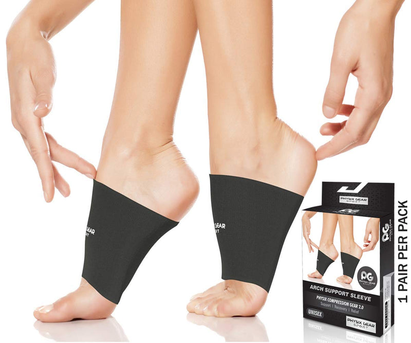 Physix Gear Sport Arch Supports for Plantar Fasciitis Relief (1 Pair) - Unisex Foot Sleeve Arch Support for Flat Feet, Plantar Fasciitis Wrap, Arch Compression Support Sleeves, Metatarsal Foot Wrap S | 5"-8" Arch Circumference Black (1 Pair) - NewNest Australia