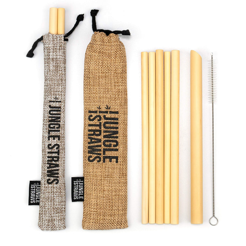 Jungle Straws® Reusable Bamboo Drinking Straws | Pack of 6 Including Boba Straw for Bubble Tea, Storage Bag, Pouch & Cleaning Brush | Zero Waste Natural Straws | Eco Friendly & Organic | Plastic Free Ash - NewNest Australia