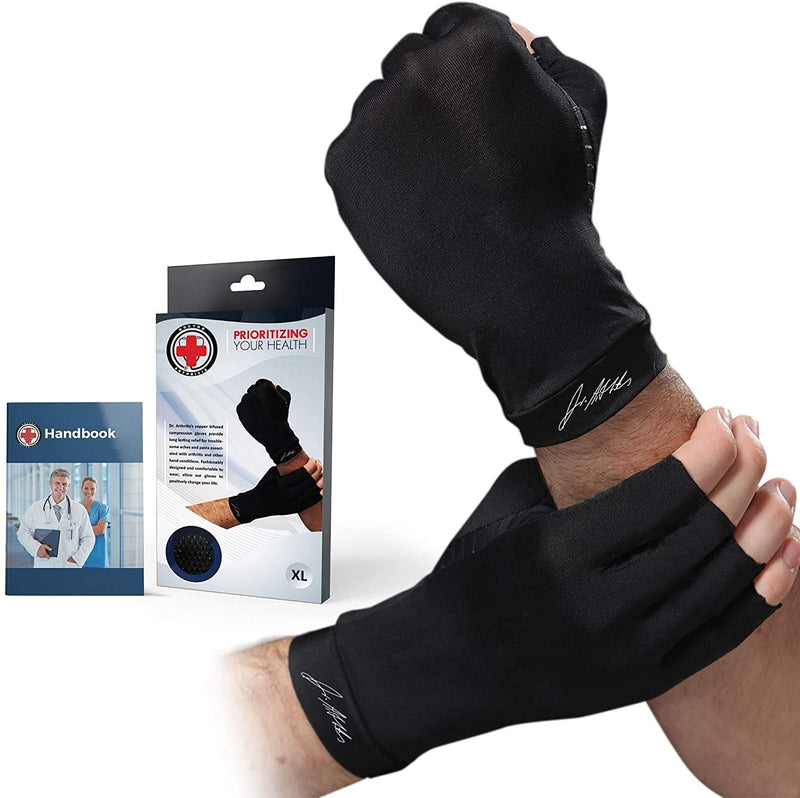Arthritis Copper Compression Gloves for Women and Men, Carpal Tunnel Gloves, Hand Brace for Arthritis Pain and Support by Dr. Arthritis (Black, XX-Large) Black 2XL - NewNest Australia