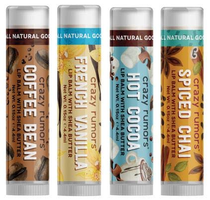 Crazy Rumors 'Chocolate & Spice Mix' 4 Pack Soothing Lip Balm Stick Set for Dry Lips, 100% Natural Stocking Filler - NewNest Australia