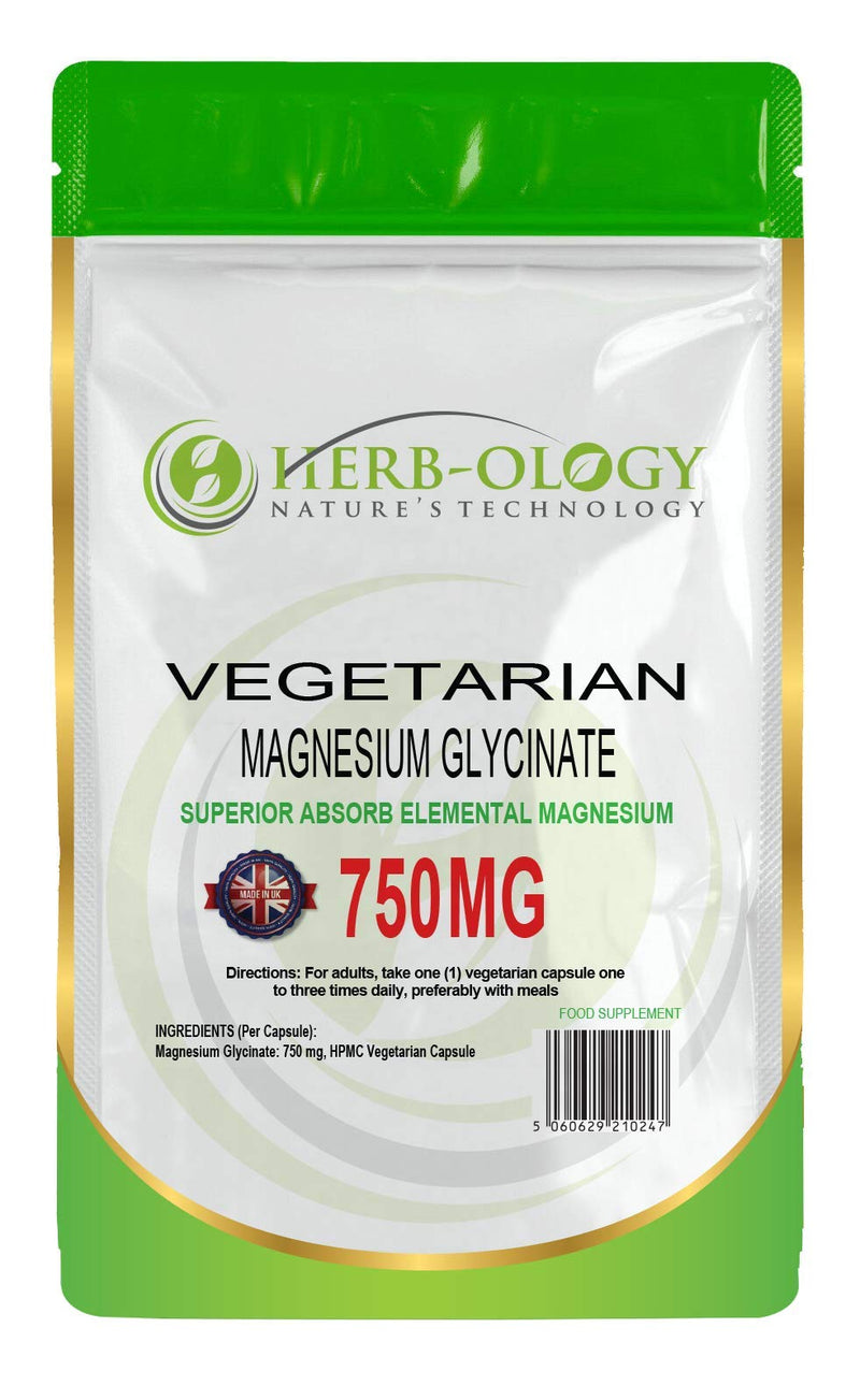 Herb-Ology Magnesium Glycinate Capsules | 60 Vegan Capsules | Magnesium Supplements | 750mg per Capsule | Highly Bioavailable, Dairy Free & Manufactured in The UK 60 Count (Pack of 1) - NewNest Australia