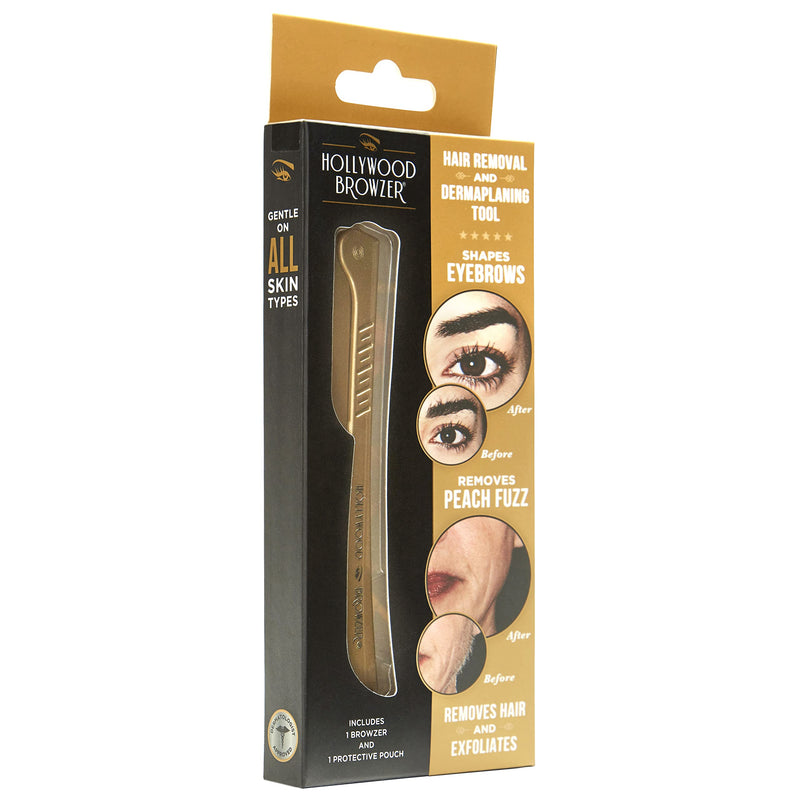 Hollywood Browzer Eyebrow Razor - Facial Hair Remover Shaver Trimmer Shaper | Removing Unwanted Hair | Dermaplaning | Exfoliation | Protective Pouch Included - Royal Gold - NewNest Australia