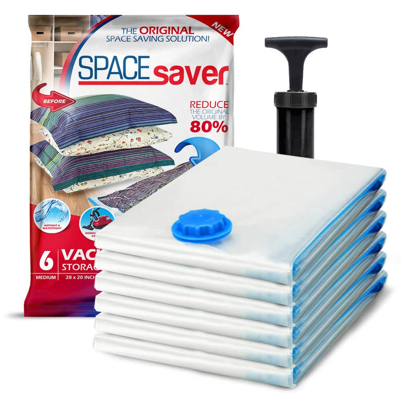 Spacesaver Premium Vacuum Storage Bags. 80% More Storage! Hand-Pump for Travel! Double-Zip Seal and Triple Seal Turbo-Valve for Max Space Saving! (Medium 6 Pack, 70x50cm, Fits 8-10 Sweaters) Medium 6 Pack - NewNest Australia