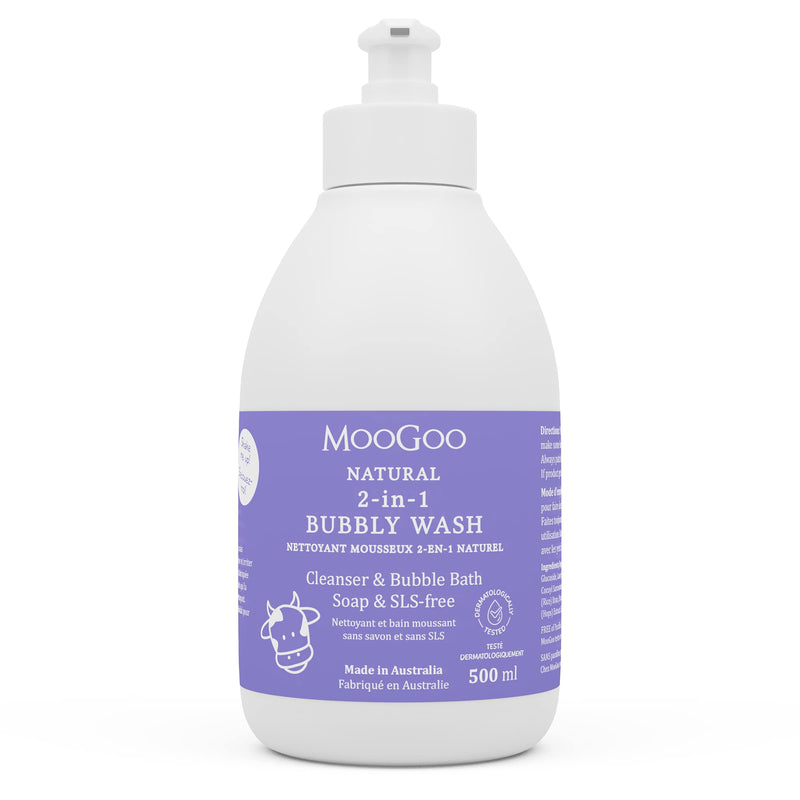 MooGoo 2-in-1 Bubbly Wash - A gentle cleansing baby bubble bath, body wash and baby shampoo - Great for sensitive and delicate baby skin - vegan, cruelty-free, fragrance-free, and SLS-free formula - NewNest Australia