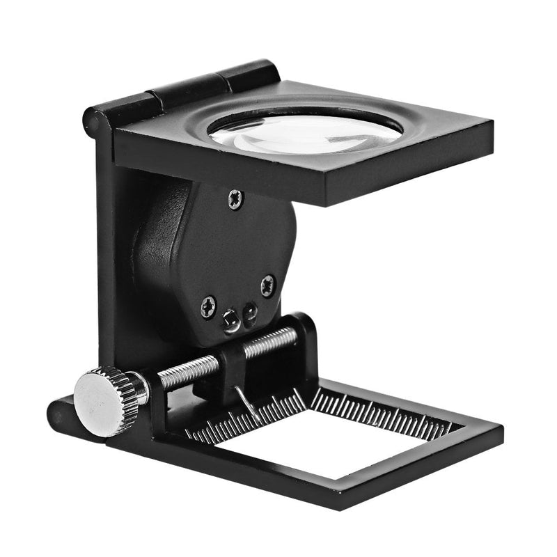 10x Three Folding Magnifier with LED Lights Hands Free Standing Illuminated Magnifying Glass Portable Zinc Alloy Magnifying Loupe with Scale for Textile Optical Jewelry Inspection Tool Black-02 - NewNest Australia