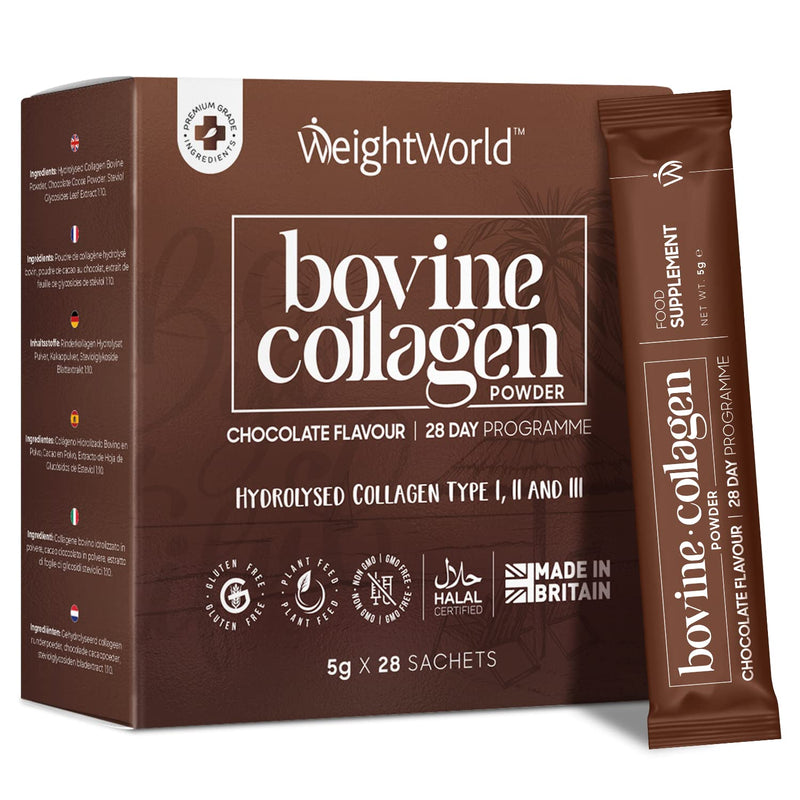 Bovine Collagen Powder - 4000mg Hydrolysed Collagen Peptides Type I, II, III - Amino Acids - 100% Collagen Supplements - Grass Fed Gelatin Bovine -Gluten Free - 28 Chocolate Protein Powder Sachets - NewNest Australia