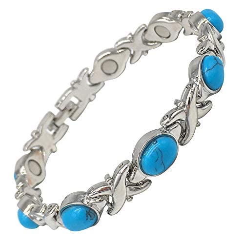Helena Rose Ladies Magnetic Bracelet for Women - Natural Blue Turquoise Howlite Gemstone Link Bangle with Magnets - Fits Wrists Up to 18cm Adjustable - with Jewellery Gift Box - NewNest Australia