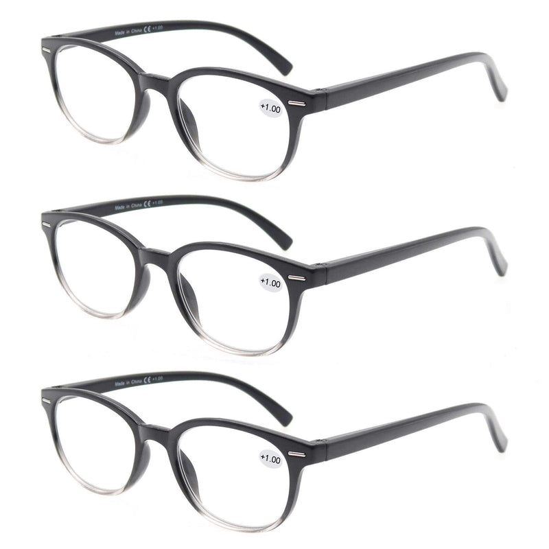 Women Reading Glasses 1.0 3 Pair Stylish Ladies Readers with Comfort Spring Hinge Pattern Design for Fashion Women Reading Pouch Included +1.00 3 Black - NewNest Australia