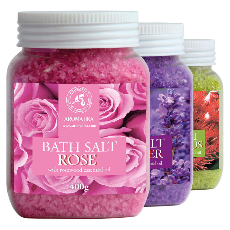 Bath Salts Set 3x400g - Lavender - Rose - Eucalyptus - 100% Natural Essential Oil - Best for Good Sleep - Stress Relief - Bathing - Body Care - Wellness - Beauty - Relaxation - Spa - NewNest Australia