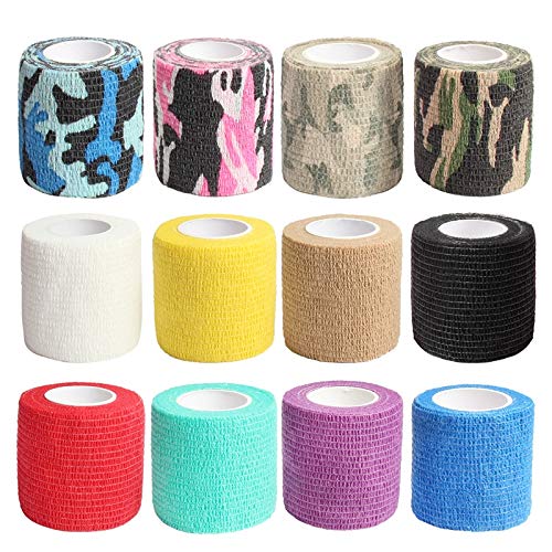 IKR Self Adhesive Tape,Cohesive Wrap Bandages, Camouflage Wrap Tape for Hunting, Strong Elastic Stretch Sports Tape for Wrist, Ankle Sprains & Swelling,FDA Approved, 12 Pack-2" x5 Yards(12 Color) - NewNest Australia