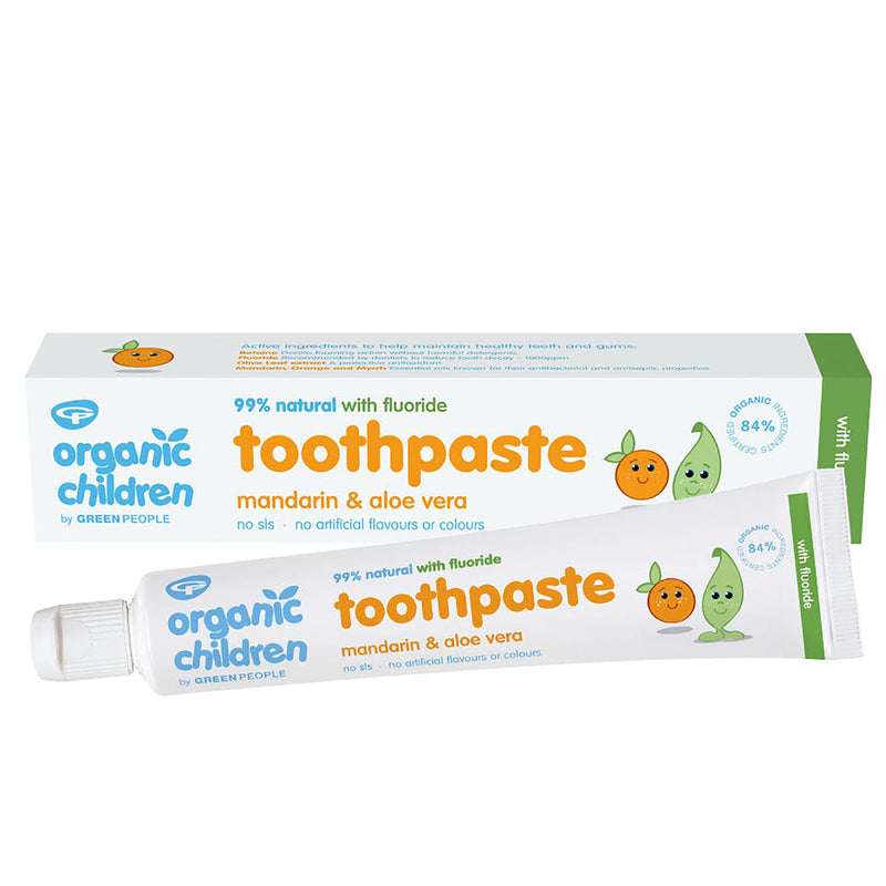 Green People Organic Children Mandarin & Aloe Vera Toothpaste 50ml – with Fluoride | 100% Natural Toothpaste for Babies & Kids | Safe if Swallowed | SLS-free | Non Mint Toothpaste for Kids - NewNest Australia