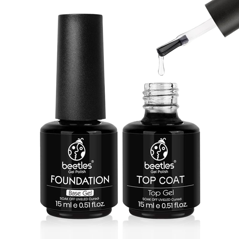 Beetles Gel Nail Polishes Top and Base Coat- No Wipe Gel Top Coat and Base Coat Gel Nail Polish Set 15ml, Soak Off Nail Lamp Gel Polish Nail Art Manicure Salon DIY Glossy Shine Finish Beauty Gifts - NewNest Australia