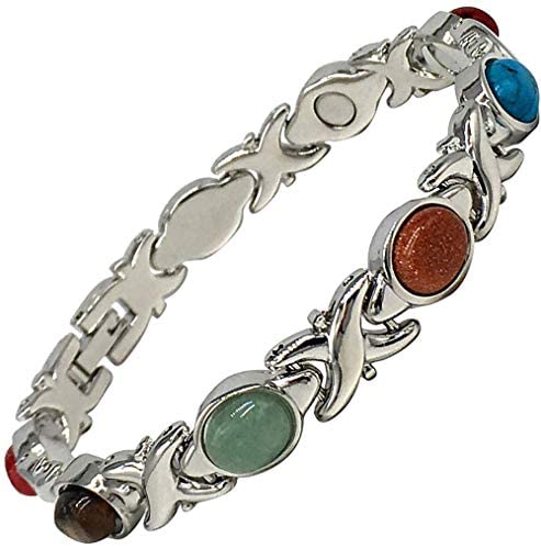 Helena Rose Ladies Magnetic Bracelet for Women - Semi-Precious Blue Red Green Gemstones - Fits Wrists Up Tp 7.5" Size Fully Adjustable - Plus Jewellery Gift Box - NewNest Australia