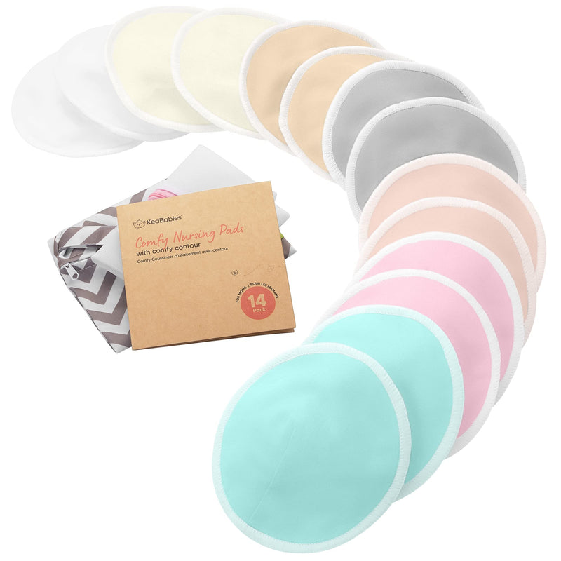 14-Pack Organic Bamboo Nursing Pads - Reusable Breast Pads for Breastfeeding, Nipple Pads, Washable Nursing Pad, Breastfeeding Pads for Leaking, Breast Milk Pads, Bra Pads (Pastel Touch, Medium 10cm) Pastel Touch - NewNest Australia