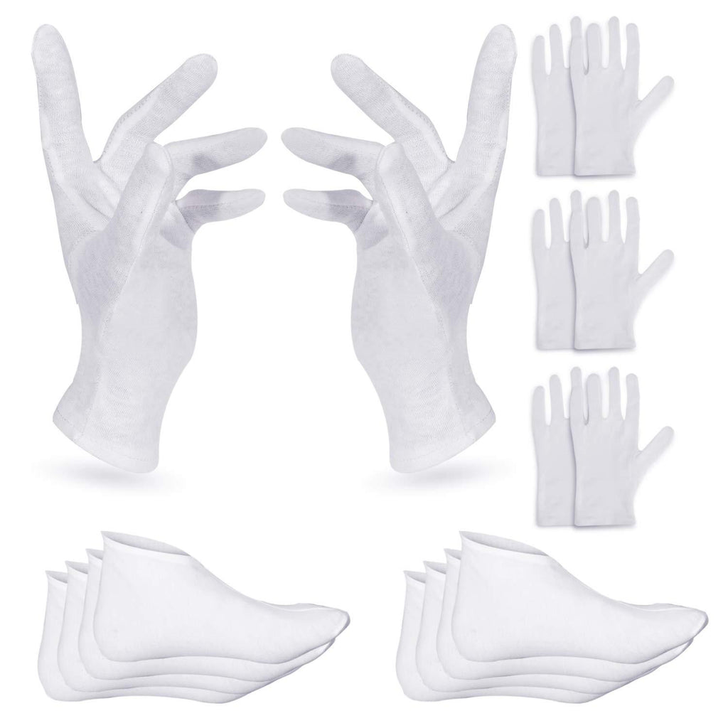 4 Pairs Moisturising Gloves and 4 Pairs Socks Nabance Moisturising Cotton Gloves Moisture Socks White Hand Gloves for Dry Hands Skin Care and Foot Spa(8 pairs/16pcs) 16 Count (Pack of 1) - NewNest Australia