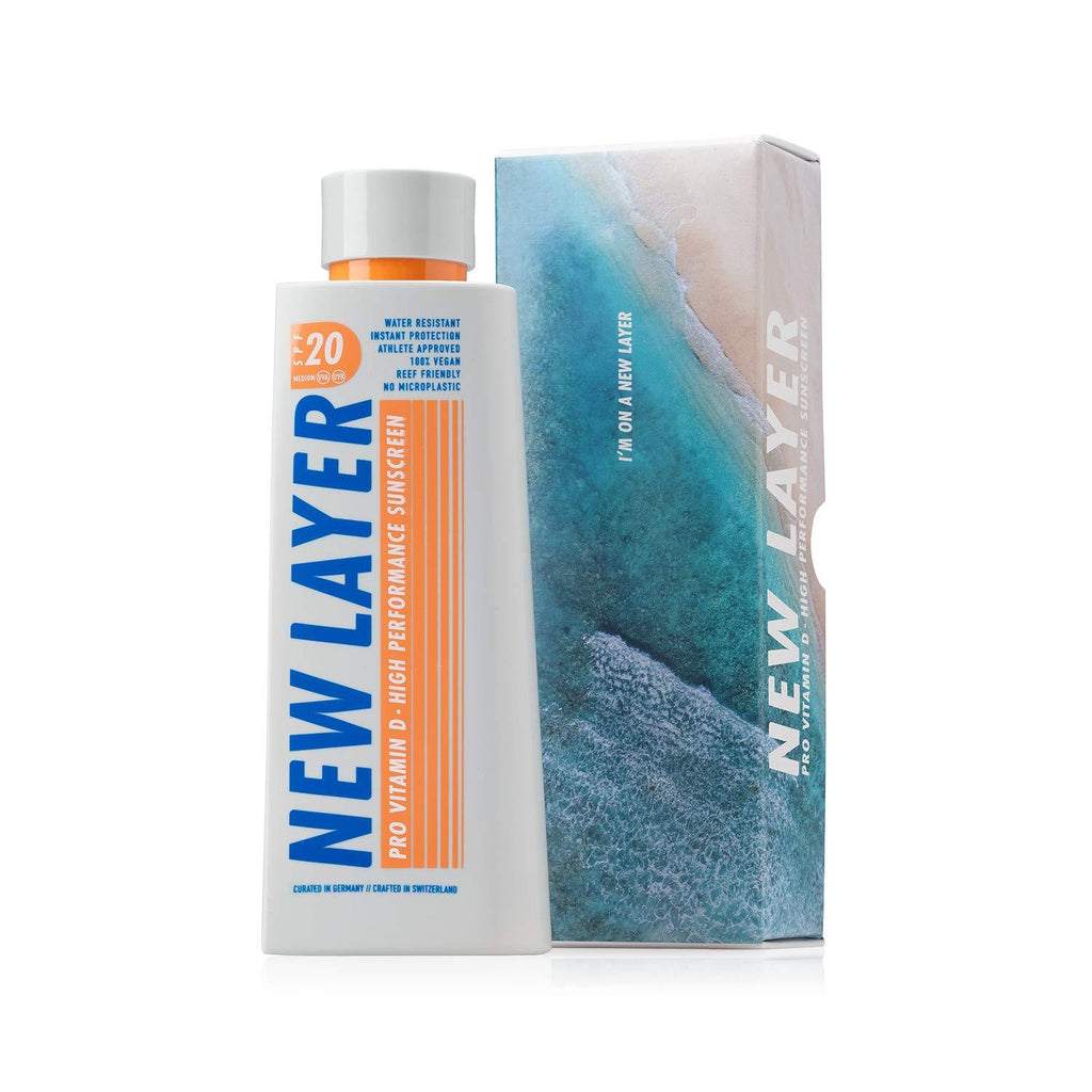 NEW LAYER Sunscreen | SPF 20 | Pro Vitamin D | Fast absorbing | Long lasting | Free of microplastic | Reef-friendly | Free of oxybenzone & octocrylene | Water resistant (200ml) - NewNest Australia