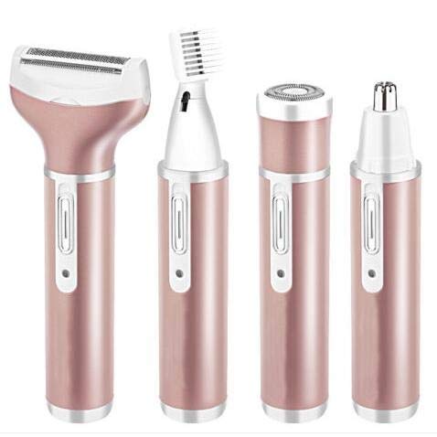 Electric Lady Shaver, Eurobuy 4 in 1 Hair Removal Lady Shaver Set USB Rechargeable Painless Epilator Hair Shaver with 4 Detachable Attachments for Bikini, Nose Hair, Eyebrow, Body Rose Gold - NewNest Australia