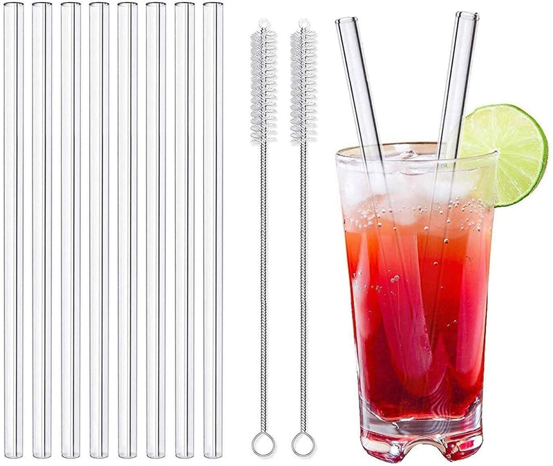 LessMo 8 Pcs 21.5cm Reusable Glass Straws-LFGB Certified Transparent Glass Straws with 2 Cleaning Brushes, Explosion-Proof, Environmentally Friendly, BPA-Free, for Cocktails Straight - NewNest Australia