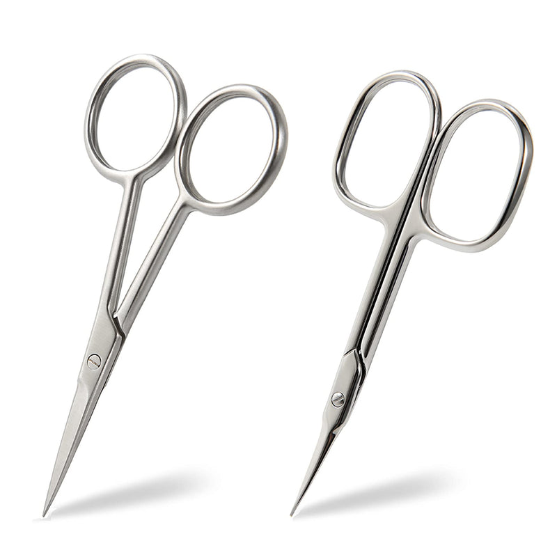 BEZOX 2pcs Scissors Set - Sharp Nail Scissors, Cuticle Scissor, Eyebrow Grooming Scissors, Cuticle Cutters, Beard Trimming Scissors, Hair Cutting Scissors Professional for Women or Men Silver - NewNest Australia