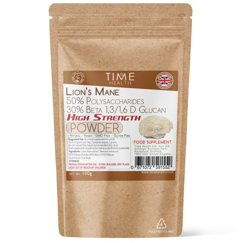 Lions Mane Powder - High Strength Dual Extract - 50% Polysaccharides / 30% Beta 1,3/1,6 D Glucan - 3rd Party Tested (100g Powder Pouch) 100 g (Pack of 1) - NewNest Australia