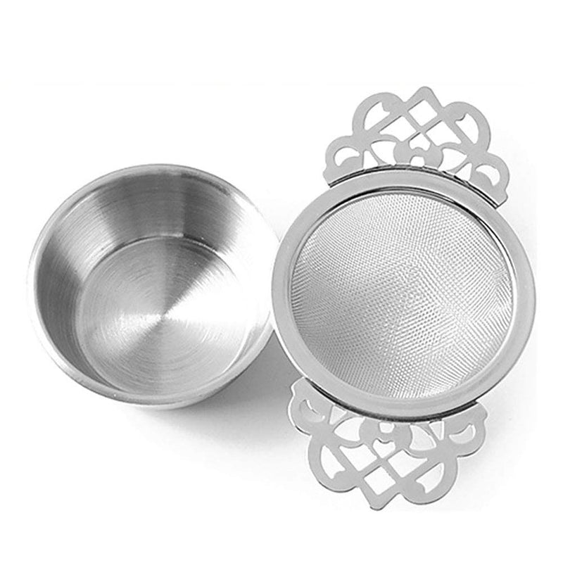 Tea Filter, Stainless Steel Tea Strainer with Bowl, Lace Double Handles Traditional Loose Leaf Tea Strainer Ultra Fine Mesh Tea Infuser (Silver) - NewNest Australia