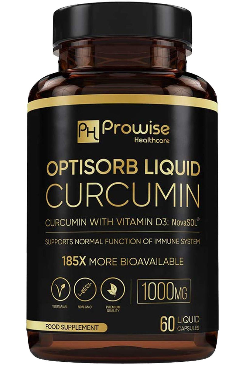 Optisorb Liquid Curcumin with Vitamin D - 60 Liqcaps | 185x Turmeric & Curcumin Bioavailability - Ultra Bioavailable | Liquid Capsules with 500mg NovaSOL® per Capsule - UK Manufactured - NewNest Australia