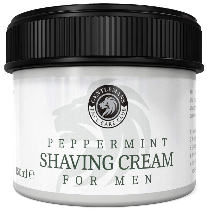 Shaving Cream For Men - Vegan Friendly Peppermint Shave Cream From Gentlemans Face Care Club - Extra Large 150ml Pot With ‘Easy Grip’ Lid + 100% Satisfaction Guarantee - NewNest Australia