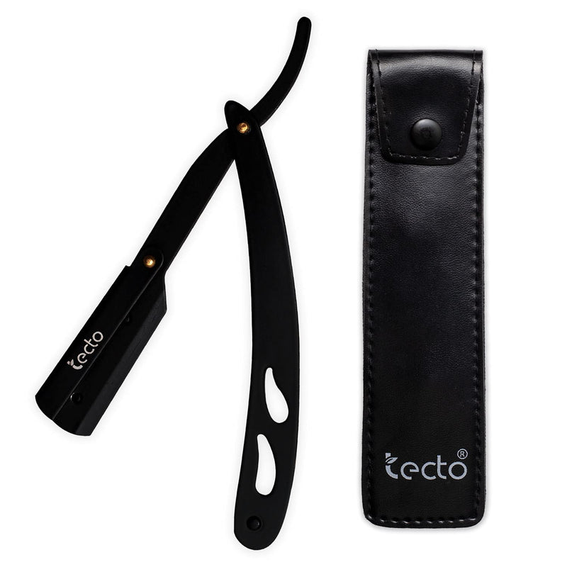 Tecto Cut Throat Razor, Matte Black for Moustache & Beard Shaving Razor, Light Weight Single Blade Razor, Professional Barber Razor, Premium Quality Straight Edge Razor, Travel Pouch Included - NewNest Australia