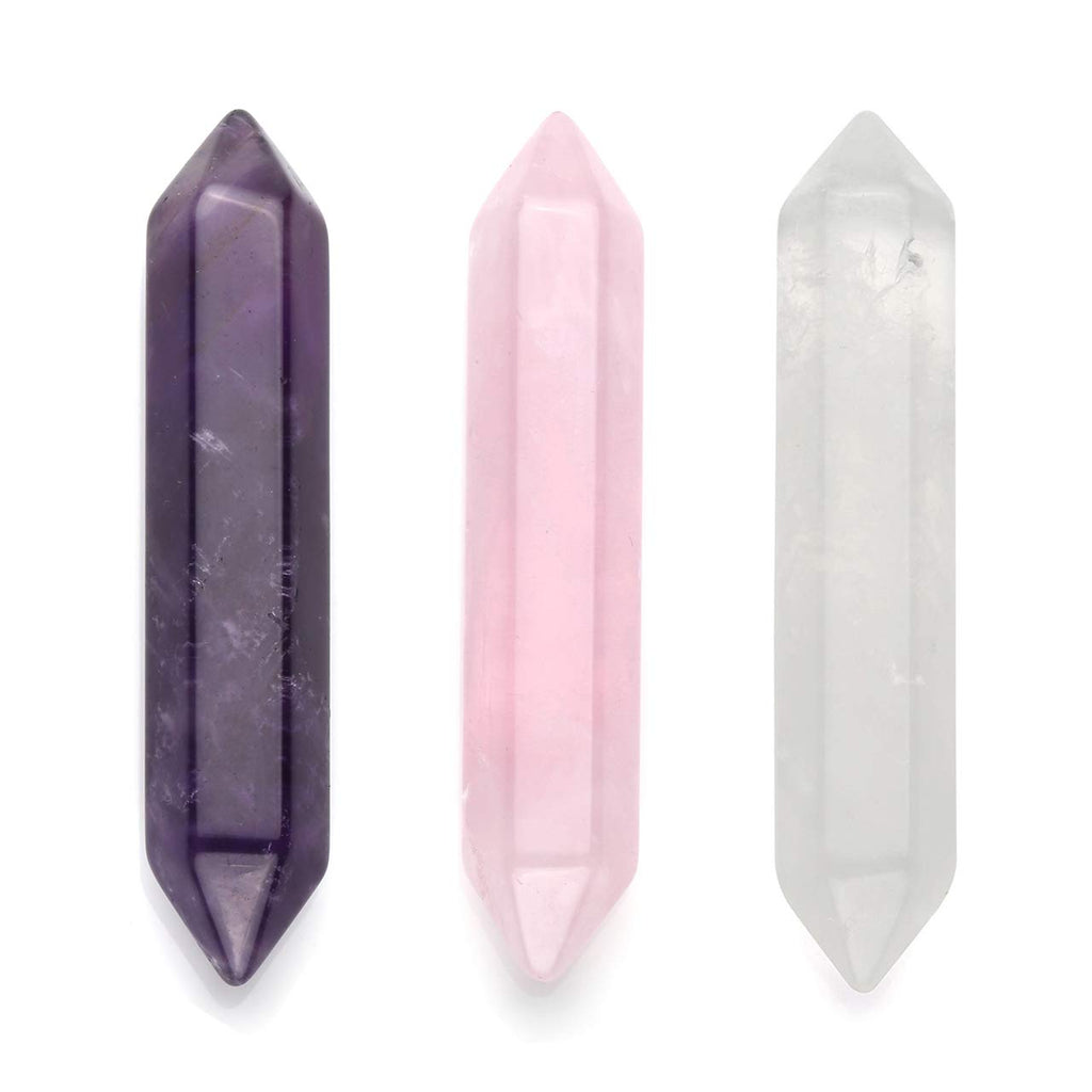 JOVIVI 3pc Amethyst Rose Quartz Clear Quartz Healing Crystals Wands Points,50-55mm Reiki Stones Gemstones Crystal Towers for Yoga Meditation Spiritual Gifts Clear Quartz/Amethyst/Rose Quartz - NewNest Australia