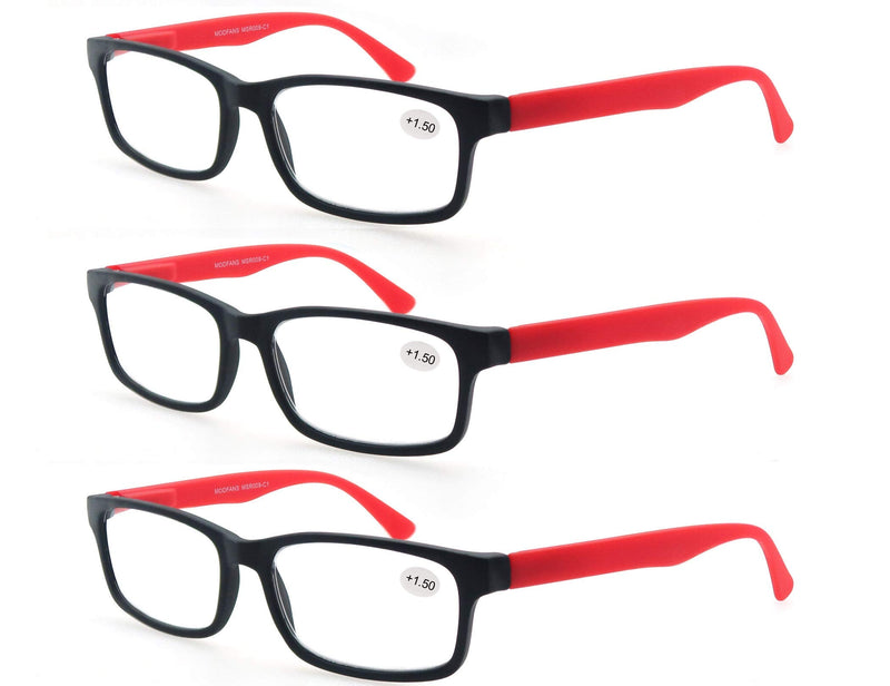 MODFANS Reading Glasses 1.0 Men Women 3 Pack,Rectangular Clear Lens Comfort Spring Hinge Eyeglasses,Stylish Lightweight Plastic Readers with Pouch (3 Red) +1.00 3 Pairs of Red - NewNest Australia