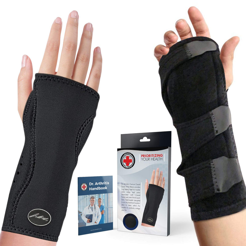 Doctor Developed Premium Carpal Tunnel Night Wrist Brace & Support [Single] (with splint) & Doctor Written Handbook - Fully Adjustable with Comfort Padding (Black) Black - Single with Splint - NewNest Australia