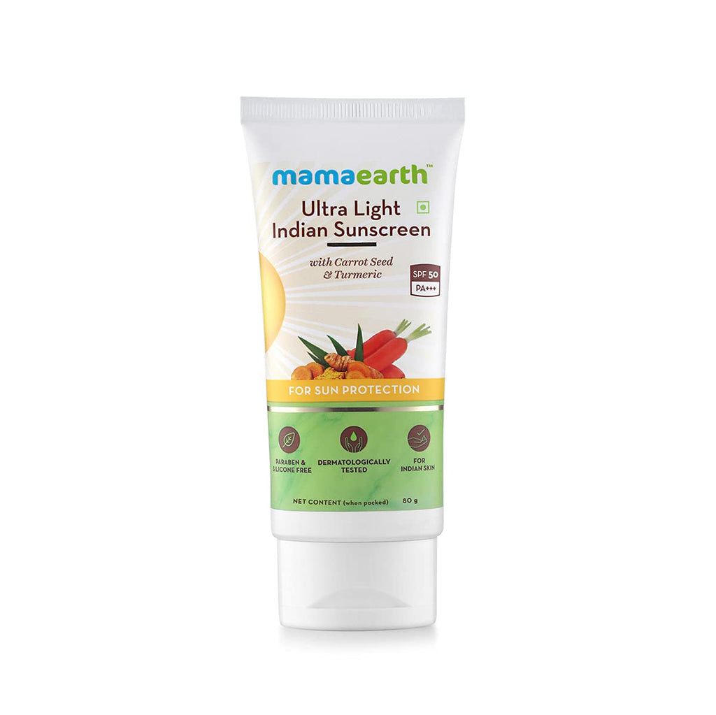 Mamaearth's Ultra Light Natural Sunscreen Lotion SPF 50 PA+++ For Indian Skin, With Turmeric & Carrot Seed, 80ml - NewNest Australia