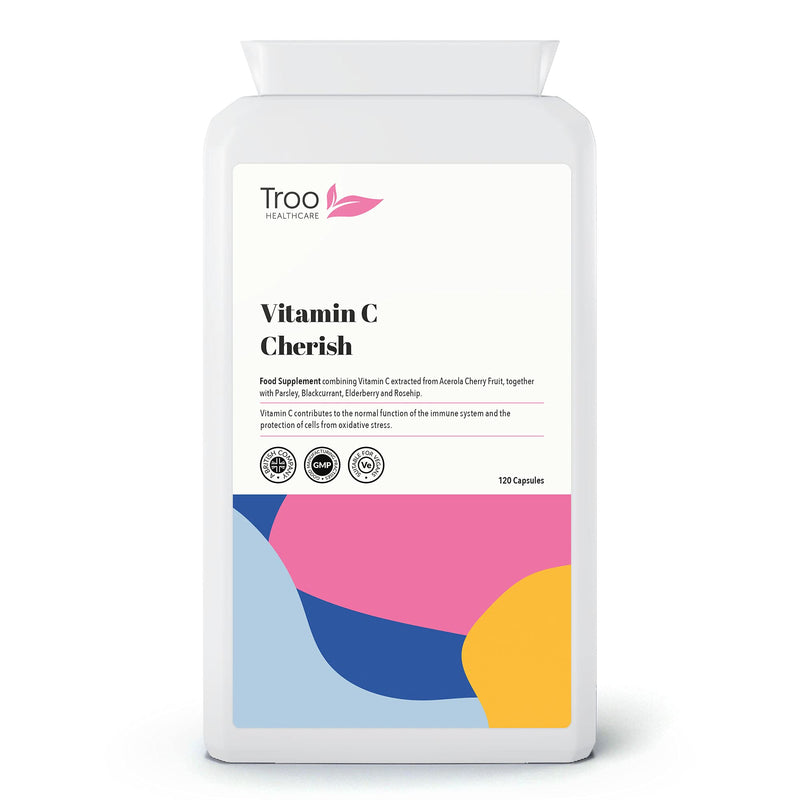 Vitamin C Cherish 120 Capsules - Natural Food Vitamin C Immune Support & Fatigue Reduction Supplement Containing Acerola Cherry and Elderberry - UK Manufactured 120 Count (Pack of 1) - NewNest Australia