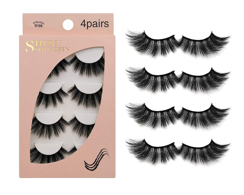 False Eyelashes 4 Pairs - Professional Reusable Face Eyelashes Fit for All Eyes, Natural Thick Hand-Made 3D Faux Mink Eyelashes for a Beautiful Makeup Look (G106) - NewNest Australia