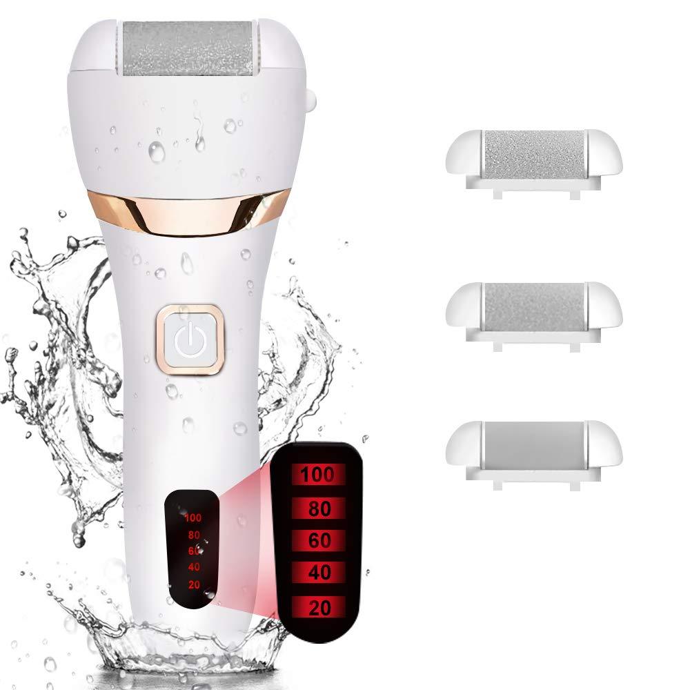 BOMPOW Callus and Hard Skin Remover, Waterproof Electric Foot File with 3 Roller Heads and Rechargeable Foot Care Tool for Dry Dead and Cracked Feet, White - NewNest Australia