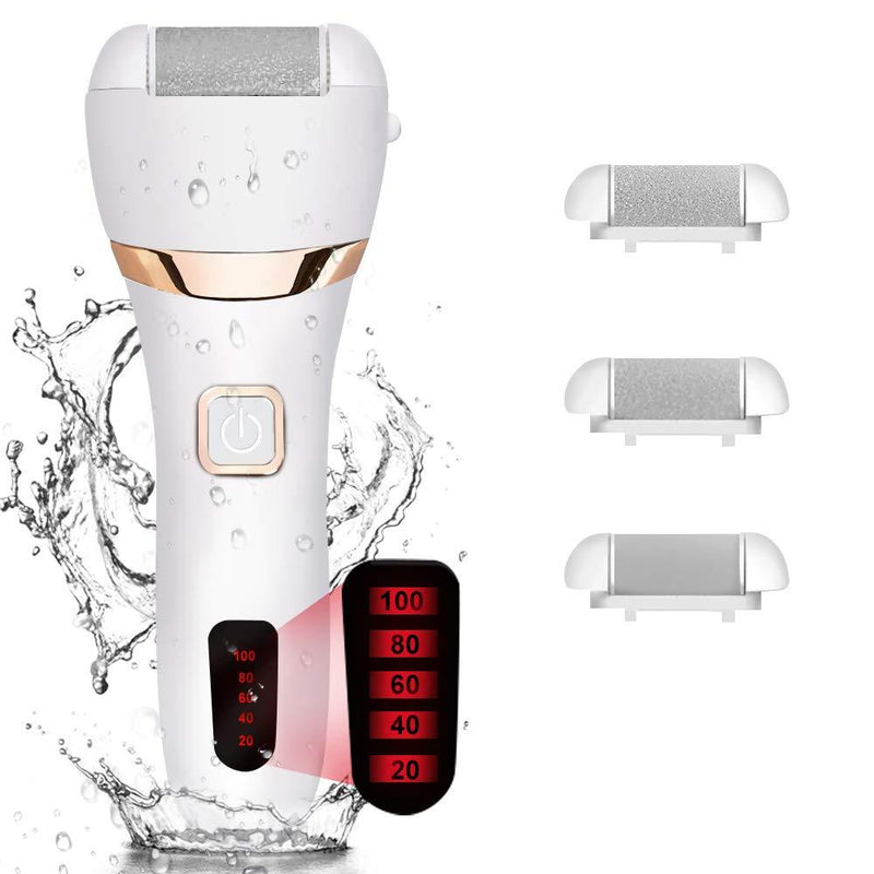 BOMPOW Callus and Hard Skin Remover, Waterproof Electric Foot File with 3 Roller Heads and Rechargeable Foot Care Tool for Dry Dead and Cracked Feet, White - NewNest Australia