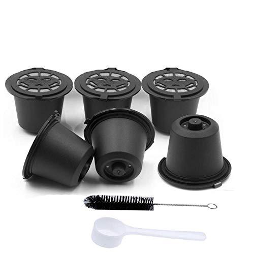 Poweka Refillable Capsules pod for Compatible with Nespresso ，6 Pack Black Reusable Coffee Capsules Pods for Nespresso with Coffee Spoon with Brush for Nespresso Machines Filter - NewNest Australia