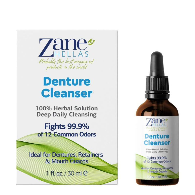 Zane Hellas Denture Cleaner. Oregano Oil Power. Ideal for Dentures, Retainers, Braces, Mouth Guards. Helps Remove Plaque, Tartar, Stains and Bad Odor. 100% Herbal Solution. 1 fl.oz.-30ml. - NewNest Australia