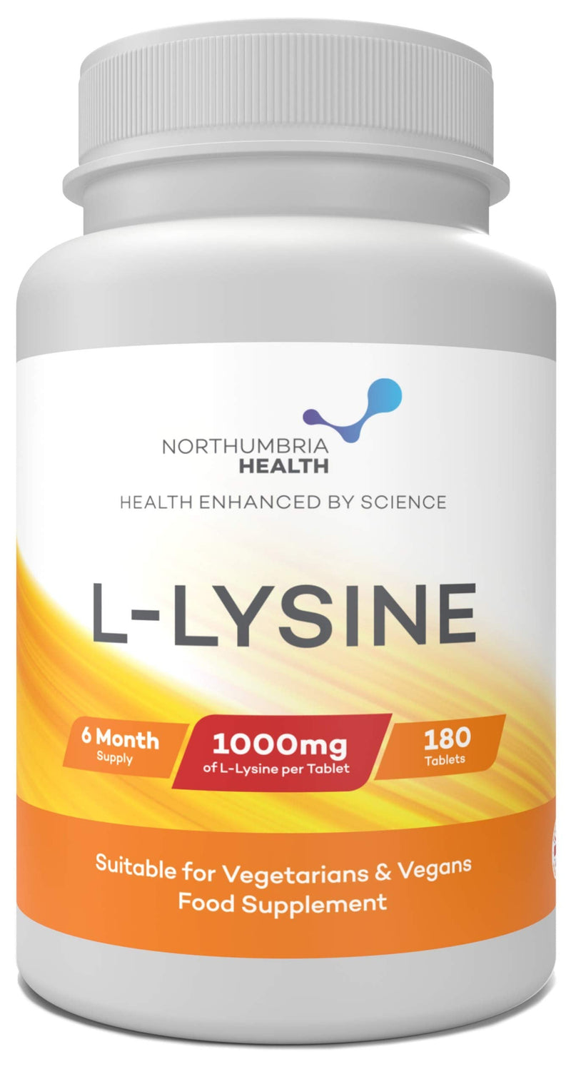 L-Lysine 1000mg High Strength - 180 Vegan Tablets (6 Month Supply) - L-Lysine Essential Amino Acid Supplement - Normal Growth and Muscle Turnover - Made in The UK by Northumbria Health - NewNest Australia