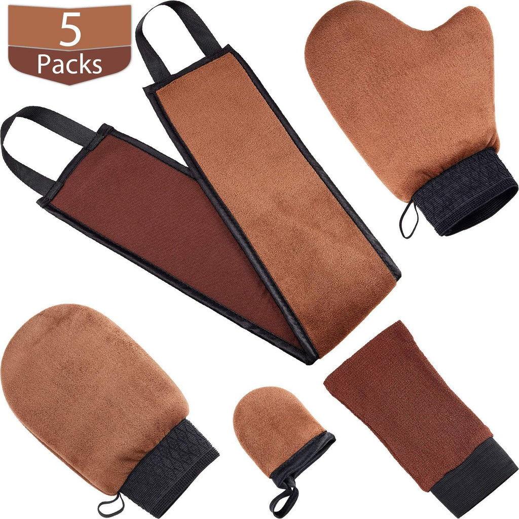 Tanning Mitt Applicator Tan Mitt Applicator Kit 5 In 1 with Exfoliating Glove, Tanning Back Lotion Applicators for Back, Face Mitt and 2 Kinds of Gloves Tanner Mitt Tools (Brown) Brown - NewNest Australia