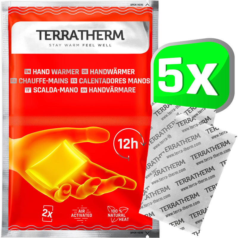TerraTherm Hand Warmers, Pocket Hand Warmer - 5, 10 or 30 Pairs - for 12 hours of warm hands, Hand Heat Pads activated by air, 100% natural warmth, Pocket Heater 5 pairs - NewNest Australia