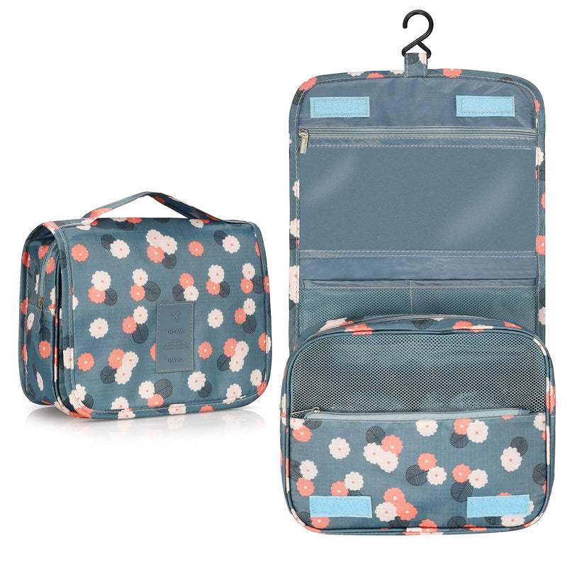 Travel Toiletry Bag,Folding Travel Wash Bag,Portable Comestic Organiser,Waterproof Hanging Organizer Bag,Travel Makeup Bag for Women and Girls (Blue Flower) Blue Flower - NewNest Australia