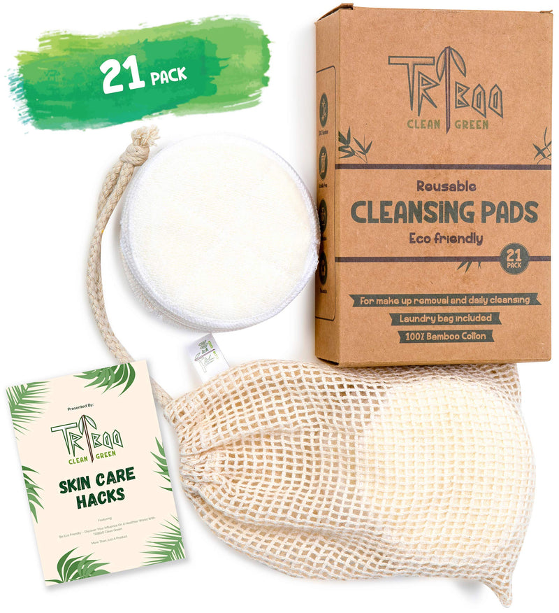 TRIBOO (21-Pack) Reusable Cotton Pads, Super Soft Bamboo Cotton Wool Pads, Reusable Makeup Remover Pads with Skin Care Hacks E-Book, Large Cotton Wool Pads for Face, Reusable Breast Pads & Baby - NewNest Australia