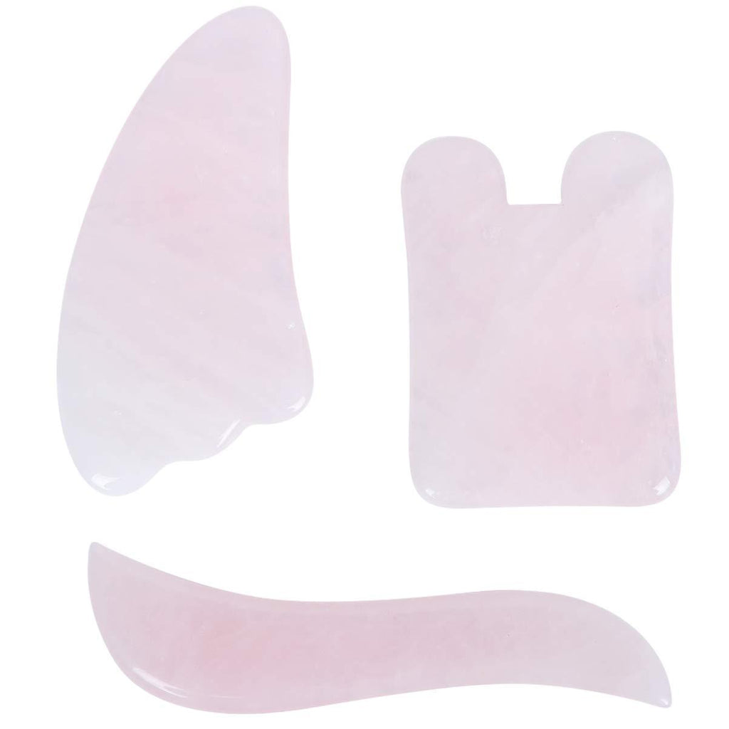 Lurrose 3pcs Natural Pink Rose Quartz Gua Sha Scrapping Board Face and Body Massager Piece Skin Care tools - NewNest Australia